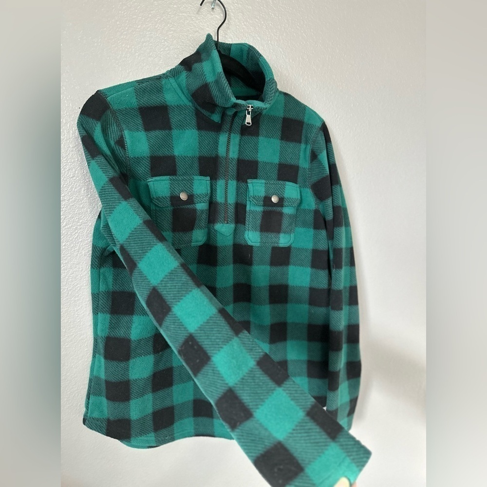Chaps Women’s Green/Black Buffalo Plaid Fleece Quarter Zip-up. Size: Medium. - Picture 10 of 16